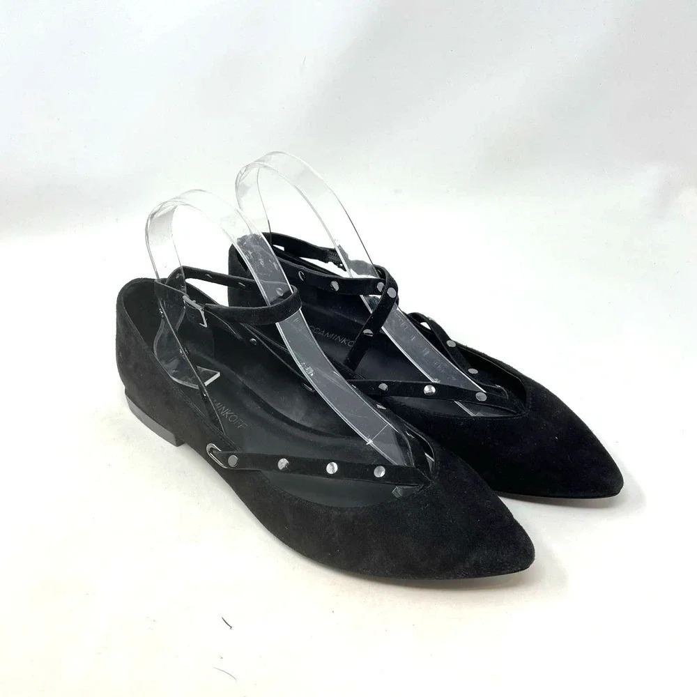 Rebecca Minkoff Faye Black Suede Studded Pointed Toe Flats Size US 7.5